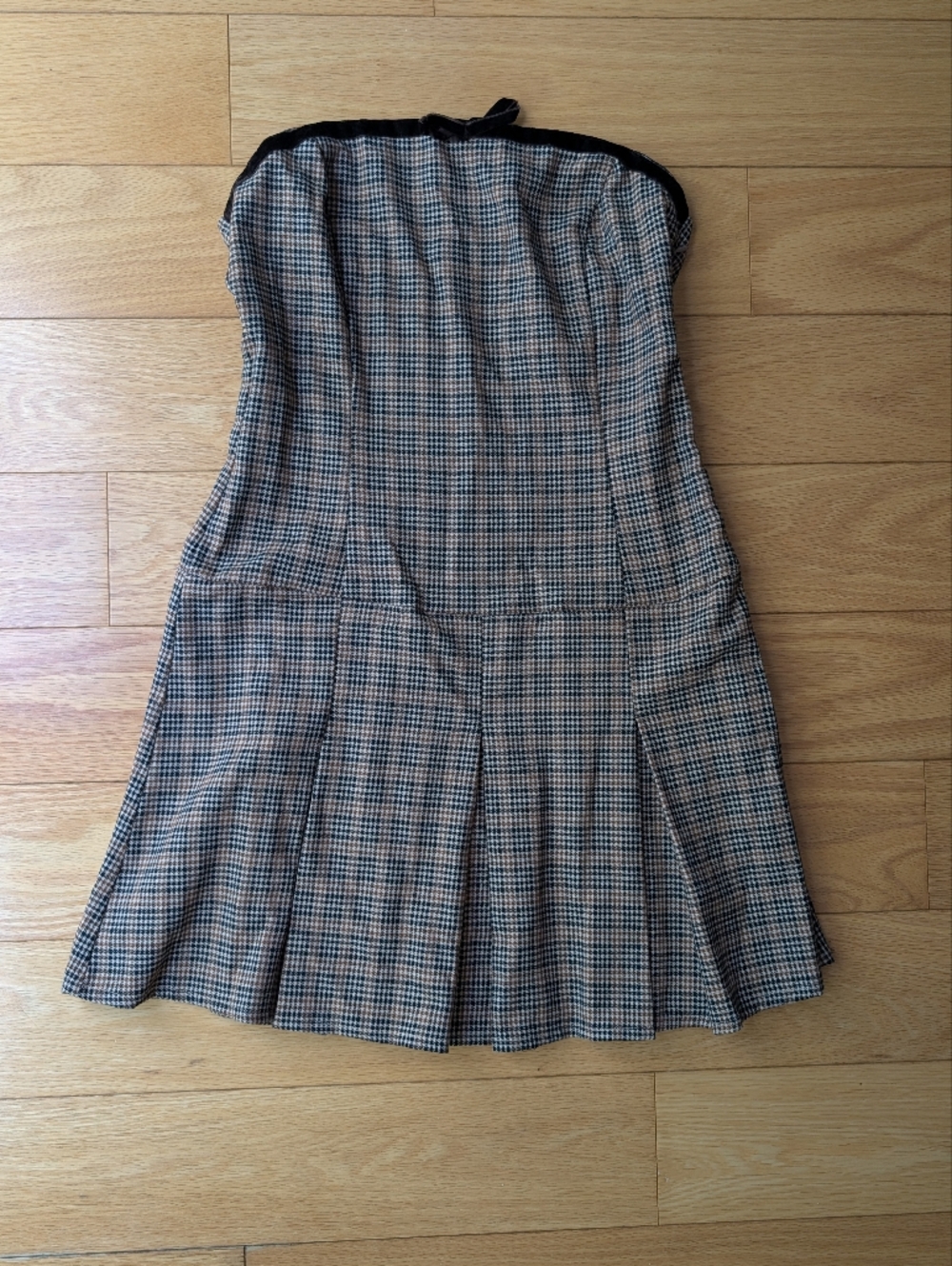 Motel Rocks Plaid Strapless Dress in Tan and Black